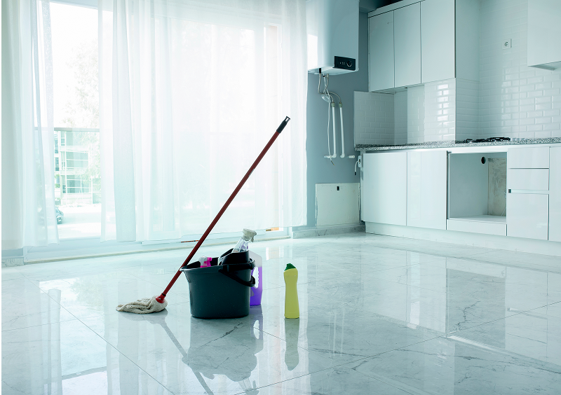 Cleaning supplies prepared for thorough property clean-out services.